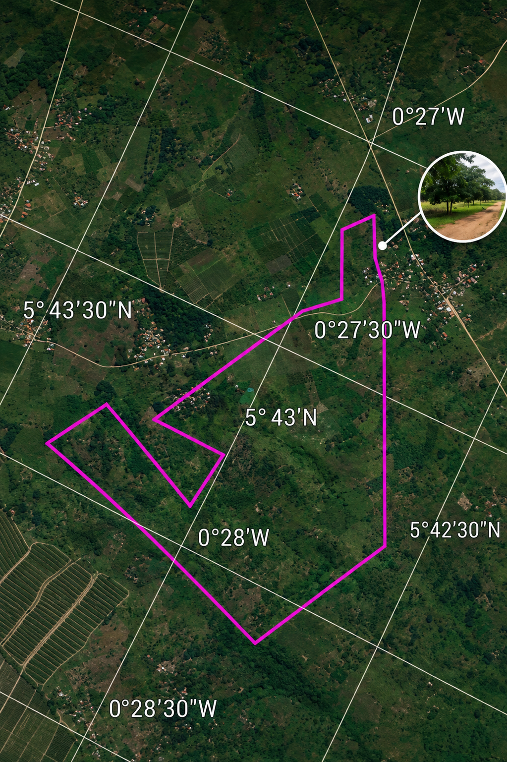 Satellite boundary map of Ashifla Royal Estate with magenta outline
